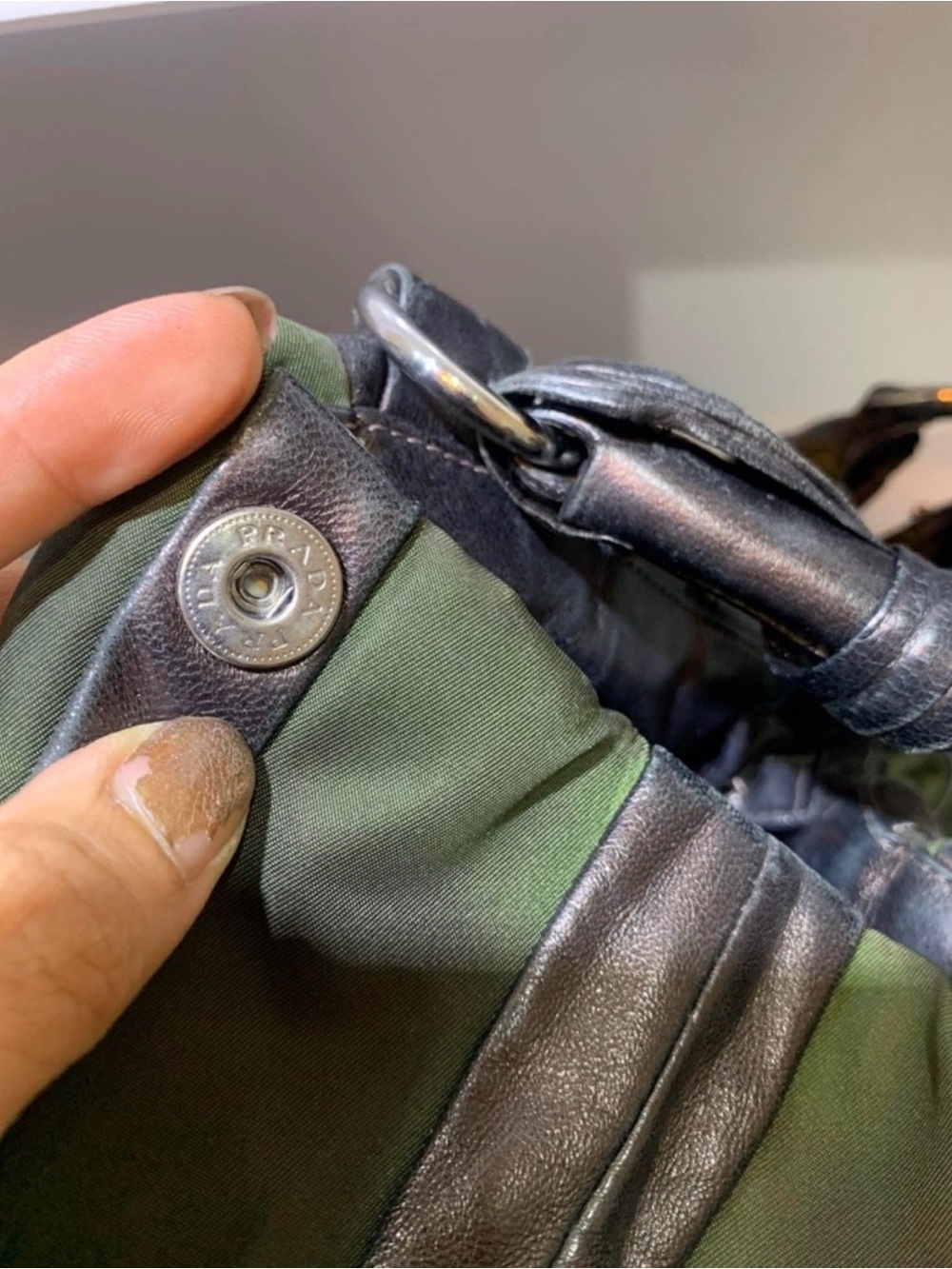 Prada Olive Green Tote with Brown Leather Straps - Picture 6 of 13